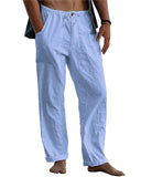 1 x RAW Customer Returns Men s Long Linen Cotton Casual Beach Pants Simple Summer Pants for Men Light Blue XL - RRP €26.98