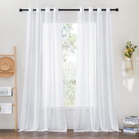 1 x RAW Customer Returns PONY DANCE Modern Curtains White Living Room Curtains 2 Pieces Indoor Curtains with Rings Decoration Living Room Curtains with Linen Effect Bedroom Curtains, 140x280 CM - RRP €28.95