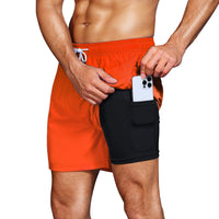 1 x RAW Customer Returns HMIYA Men s Swimming Trunks 2 in 1 Swimming Shorts Quick-Drying Short Board Shorts with Compression and Zip Pockets Orange A XL  - RRP €28.22