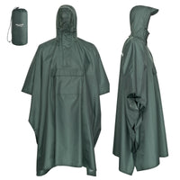 1 x RAW Customer Returns AWHA rain poncho for men and women, waterproof and extra long for hiking, riding, cycling - outdoor rain protection, reusable with bag, dark green, S M - RRP €30.24