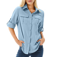 1 x RAW Customer Returns yeyity Shirt Women UPF 50 UV Protection Long Sleeve Shirt Women Outdoor Quick-drying Summer Shirts Safari Clothing Hiking Shirt Casual Button Down Tops 5071, Blue, L  - RRP €35.28