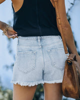 1 x RAW Customer Returns ANCAPELION Women s Denim Shorts Ripped Jeans Shorts Medium Waist Frayed Hem Hot Pants Used Look Shorts for Summer A-Light Blue L - RRP €31.99