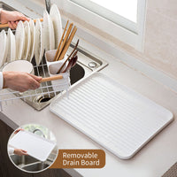 2 x RAW Customer Returns BTGGG Dish Drainer White Dish Drainer Dish Drainer with Drip Tray Cutlery Holder Dish Rack Drainer for Kitchen Sink 43 x 30.5 x 14 cm  - RRP €57.5