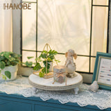 1 x RAW Customer Returns Hanobe decorative plate steps feet riser farmhouse wooden plate with stand for display decorative tray decorative tray with beads serving tray round vintage wooden riser wood white washed - RRP €28.98