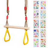 1 x RAW Customer Returns GOLDGE trapeze swing wooden swing outdoor with plastic gymnastic rings children outdoor load capacity up to 120KG and dinosaur sticker, adjustable swing children trapeze swing outdoor indoor - RRP €29.99