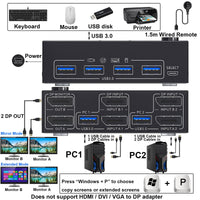 1 x RAW Customer Returns Switch KVM USB 3.0 DP 2 PC 2 monitor, display 4K 144Hz Extended Display, Dual Monitor KVM Switch Displayport 1.4, Switch KVM 2 monitor per 4 dispositivi USB, tastiera mouse, con 2 cavi USB3.0 e 2 DP - RRP €84.41