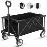 1 x RAW Customer Returns Folding Cart on Wheels, 100kg Large Capacity Wagon with Adjustable Handle and Cover Bag, Picnic Carrier for Festival Shopping Camping Garden Beach Black  - RRP €68.99