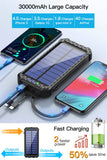 1 x RAW Customer Returns Solar Power Bank 30000mAh External Battery, Built-in Charging Cable, Portable Charger with LED Light, 4 Outputs and 3 Input Ways, Cell Phone Charger for iPhone, Samsung Huawei - RRP €20.4