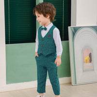 1 x RAW Customer Returns Volunboy Elegant Child Suit Shirts Bow Tie Vest Trousers, Boy Clothing 4 Pieces Gentleman Wedding Ceremony 4-5 years, Green, Size 120  - RRP €40.98