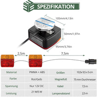 1 x RAW Customer Returns EYPINS 2x rear lights for trailers, 12V rear lights with magnetic base, 7-pin plug lighting rear light-7.5m cable, trailer lighting waterproof IP65 for cars, trucks, caravans, boats, vans E-Mark E13 - RRP €30.89