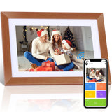 1 x RAW Customer Returns Digital Photo Frame WiFi 10.1 inch, okulaku Touch Electronic Smart Photo Frame HD IPS 16 GB Memory, Automatic Rotation, Adjustable Brightness, iOS and Android App, light brown - RRP €76.63