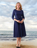 1 x RAW Customer Returns DRESSTELLS women s cocktail dress confirmation dresses festive party dresses midi-length cocktail dress evening dress with belt retro long-sleeved pleated skirt navy 2XL - RRP €39.99