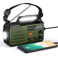 1 x RAW Customer Returns Ainostone Crank Radio 5000mAh Solar Radio with AM FM Mobile Phone Charging Function Rechargeable Emergency Radio with 3 Modes LED Flashlight Reading Lamp SOS Alarm Compass for Emergency Camping Outdoor Power Outage - RRP €34.27