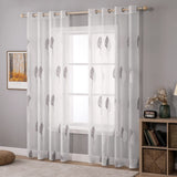 1 x RAW Customer Returns MIULEE Curtains with gray and white leaves pattern, beautiful embroidery curtain, transparent, decoration eyelet curtains for living room, set of 2 modern bedroom curtains, each H 215 x W 140 cm - RRP €29.99