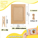 1 x Brand New QHKLEW 30 pieces paper picture frames, 11.5 x 15.5 cm kraft paper picture frames with 30 mini wooden clips and 3 hemp ropes, for home school office decoration, brown - RRP €20.4