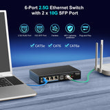 1 x RAW Customer Returns VIMIN 6-Port 2.5G PoE Switch Unmanaged, 4X 2.5G Base-T PoE Ports, 2X 10Gbps SFP , 4-Port PoE Switch with 60Gbps Ethernet Switching Capacity, Support IEEE802.3af at, 65W, VLAN, Metal Housing - RRP €78.64