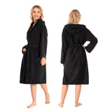 1 x RAW Customer Returns Women s bathrobe - 100 cotton 350g m OEKO-TEX certified - women s dressing gown with hood, 2 pockets, belt - black - XL - RRP €39.99