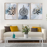 1 x Brand New ERTLKP 3 pieces Islamic wall pictures decoration set, Modern Arabic calligraphy canvas painting poster, Allah quotes living room pictures, no frame 40x60cm , blue Arabic - RRP €33.99