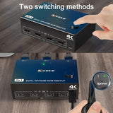 1 x RAW Customer Returns Dual Monitor KVM Switch HDMI Displayport 4K 60Hz, 2K 120Hz MLEEDA HDMI DP Extended Display Switcher for 2 PCs share 2 monitors and 4 USB 2.0 ports, wired remote control and 4 cables included - RRP €69.56