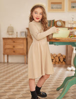 1 x RAW Customer Returns Arshiner Girls Sweater Dress Autumn Winter Dress Long Sleeve Knitted Dress Flare Skater Dress A-line Plain Basic Children s Casual Dress Apricot 140 - RRP €23.9