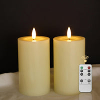 1 x RAW Customer Returns LUCOZA Set of 2 Flickering Flameless LED Candles with Timer and Remote Control for Indoor Use, 5 Battery Operated LED Real Wax Candles, Realistic Pillar Candle with 3D Wick, Cream - RRP €20.16