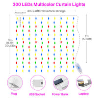 1 x RAW Customer Returns Yizhet Curtain Light 3mx3m 300 LED Curtain Lights 8 Modes Curtain Lights Waterproof IP65 Curtain Lights with Remote Control Colorful Curtain Lights for Wedding Christmas New Year Wedding Multicolor  - RRP €10.07