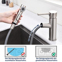 1 x RAW Customer Returns HOMELODY Kitchen Bathroom Faucet Brushed Surface Extendable, Kitchen Faucet with Shower Two Water Jet Types, Kitchen Faucet 120 Swivel Single Lever Sink Faucet Mixer Tap Kitchen - RRP €63.52