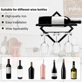 1 x RAW Customer Returns Metal Wall Mounted Wine Holder Stemware Glass Rack, Upgrade Collapsible Wall Hanging Red Wine Rack Organizer with 3 Stemware Holders, Black Wine Bottle Hanger for Home Kitchen Bar Wall Decor - RRP €18.14