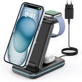 1 x RAW Customer Returns JoyGeek 3 in 1 Wireless Charger, Foldable Wireless Charger for i Phone 15 14 13 12 11 Pro Max X, Inductive Mobile Phone Charging Station for iWatch 9 Ultra SE 8 7 6 5 4, AirPods 2 3 Pro, with QC Adapter, Black - RRP €38.99