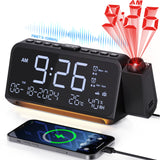 1 x RAW Customer Returns Alarm clock with projection, loud alarm clock with radio, 320 rotatable digital projection alarm clock, type-C, USB, charging function, night light, dual alarm clock with weekday weekend, digital clock for bedroom - RRP €28.99