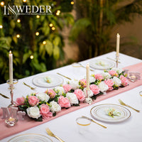 1 x Brand New Inweder Pink Artificial Flowers for Wedding Decoration Table - 6 Pcs Artificial Flowers for Wedding Table Decoration Fake Flowers Roses Flowers with Plastic Base Silk Flowers for Runner Table Home Decoration Living Room - RRP €92.96