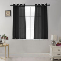 1 x RAW Customer Returns CUCRAF Solid Sheer Linen Look Voile Curtain Window Curtain Sets, Polyester Eyelet Curtain, Modern Window Treatments, Black, H175x W140cm Set of 2 - RRP €20.16