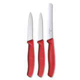 1 x RAW Customer Returns Victorinox Swiss Classic vegetable knife set, 3-piece, straight edge, extra sharp, robust plastic handle, red - RRP €15.0