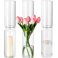 1 x RAW Customer Returns Hewory cylinder vase glass 6 pieces flower vase, 20 cm modern vase set glass vase decorative vases, tulip vase lantern glass candle holder for pillar candles floating candles for wedding decoration decoration room - RRP €44.4