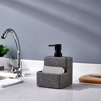 1 x RAW Customer Returns ZCCZ kitchen accessory square soap dispenser in stone look, kitchen organizer for liquid soap, dishwashing liquid, sponge high-quality dishwashing liquid dispenser with drip tray in gray, granite - RRP €20.99