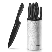 1 x RAW Customer Returns D.Perlla 7-piece knife block with black stainless steel knives, knife sharpening with vertical knife block, ergonomic and non-slip handle, removable for easy cleaning - RRP €27.99