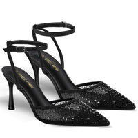 1 x RAW Customer Returns PIZZ ANNU Women s High Heels Sexy Rhinestones Ankle Strap High Shoes Women with Stiletto Heel Pointed Toes, Perfect for Party Wedding EU 39 Black - RRP €39.99