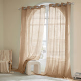 1 x RAW Customer Returns Woaboy 2 Pieces Translucent Linen Curtains Modern Decorative Eyelet Curtains for Living Room and Bedroom 140x260cm Brown - RRP €34.85