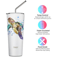 1 x RAW Customer Returns THILY Stainless Steel Vacuum Insulated Tumbler Travel Mug, 26oz Coffee Cup with 2 Lids and Straws, Splashproof, Keeps Iced Drinks Cold, Sea Turtle - RRP €22.18