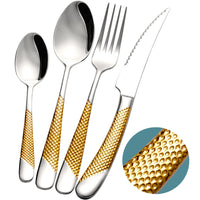 1 x RAW Customer Returns Xideman cutlery set 6 people silver gold hammered, with ultra-sharp 2-IN-1 serrated knife, golden cutlery set 18 10 stainless steel 24 pieces, knife forks spoon set, dishwasher safe - RRP €71.09