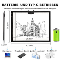 1 x RAW Customer Returns A3 light table with bag, wireless battery operated light box 3 colors dimmable and 6 brightness levels light board for tracing, rechargeable light plate for diamond painting, sketching - RRP €69.99