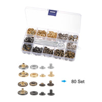 1 x Brand New sourcing map 80 Set Quick Fasteners Kit 4 Colors 12mm Metal Press Rivets Buttons with 4 Setter Tools and Storage Box for Clothing Leather Sewing - RRP €20.4