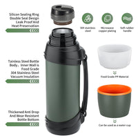 1 x RAW Customer Returns Olerd Thermos Flask 2.5L, Insulated Jug, Stainless Steel Drinking Bottle, Insulated Flask with 2 Drinking Cups, Double Wall Insulated Camping Water Bottle, 24 Hour Hot Cold Green  - RRP €35.99