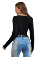 1 x RAW Customer Returns GORGLITTER Women s Crop Shirt Crop Top T-Shirts Lace Top Long Sleeve Tops Slim Pullover Long Sleeve Shirt with Crew Neck Black M - RRP €22.18