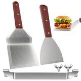 1 x RAW Customer Returns HAPPY FINDING grill spatula, XXL wooden handle grill cutlery sets stainless steel grill accessories with grill spatula stand for professional BBQ accessories Smash Burger - RRP €20.16