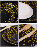 1 x RAW Customer Returns Nkaiso party tableware children s birthday, 141 pieces black gold paper plates party accessories birthday girl party decoration paper tableware set including plates cups napkins for 20 guests - RRP €20.81