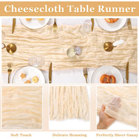 1 x RAW Customer Returns SHACOS 3 Pack Cheesecloth Table Runner Beige 300 x 90 cm Cheesecloth Table Runner Beige Long Gauze Table Runner Washable Muslin Table Runner Boho Wedding Table Runner for Table Decoration Wedding Party Birthday - RRP €15.12