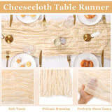 1 x RAW Customer Returns SHACOS 3 Pack Cheesecloth Table Runner Beige 300 x 90 cm Cheesecloth Table Runner Beige Long Gauze Table Runner Washable Muslin Table Runner Boho Wedding Table Runner for Table Decoration Wedding Party Birthday - RRP €15.12