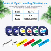 1 x RAW Customer Returns 10x XemaX label tape replacement for Dymo LetraTag label tape 12mm x 4m 16951 91221 91222 91223 91224 91225 Dymo label plastic tape for Dymo label maker LT-100H 100T XR 2000 200B - RRP €24.99