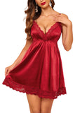 1 x RAW Customer Returns Avidlove Sleep Shirt Women s Sexy Dress Satin Sleepwear V-Neck Chemise Lace Negligee Wine Red XL - RRP €22.99